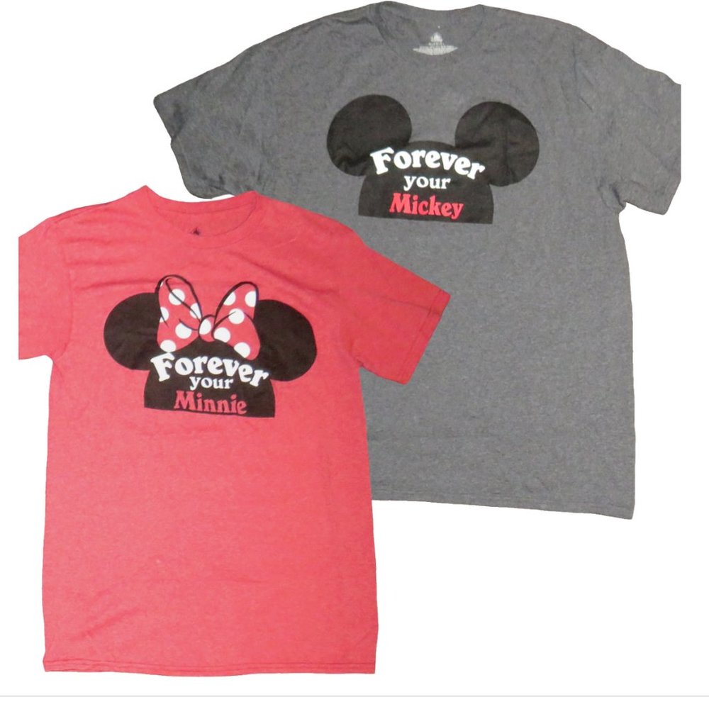 Disney Couples Set Forever Yours T-Shirts Minnie Size Small, Mickey Size Large